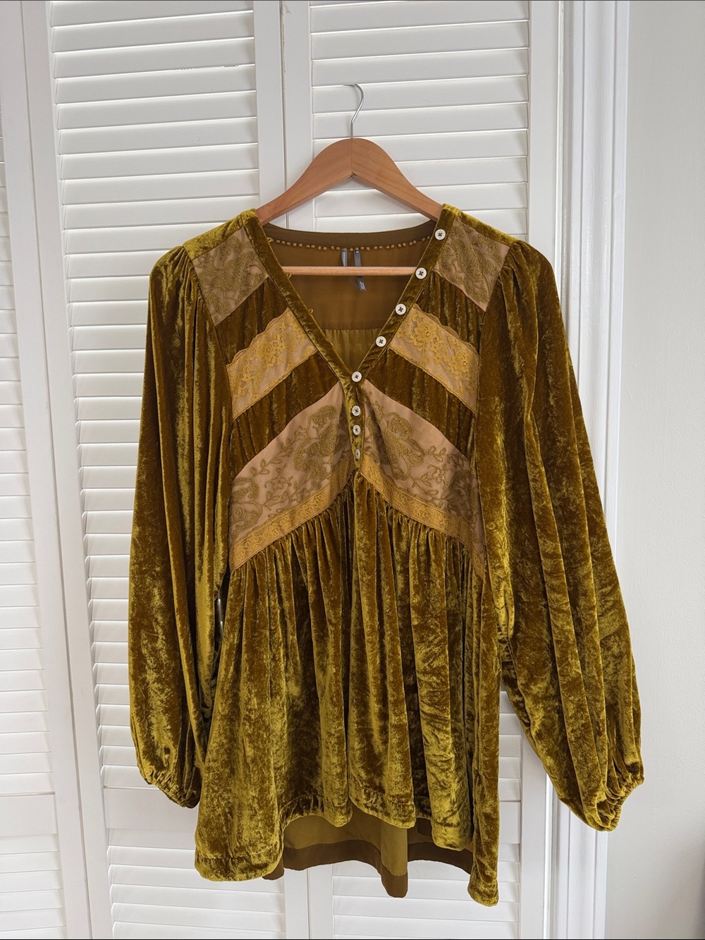 Anthropologie Olive-Gold Velvet Boho Tunic Top